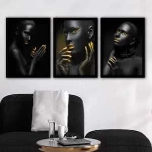 3SC78 Multicolor Decorative Framed Painting (3 Pieces)