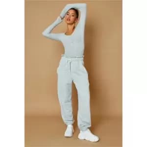 I Saw It First Grey Marl Ribbed Button Up Scoop Neck Long Sleeve Bodysuit - Grey