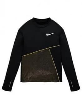 Nike Girls Pro Warm Top - Black White