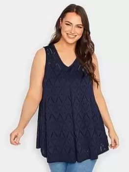 Yours Broidery Swing Vest Navy, Blue, Size 14, Women