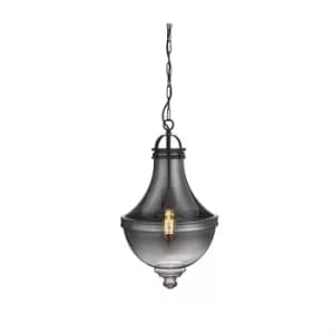 Cairo 1 Light Pendant Matt Pewter, Smoked Glass, E27
