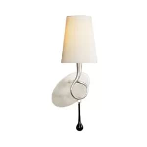 Paola Wall Lamp Switched 1 Light E14, Silver Painted With Cream Shade & Black Glass Droplets