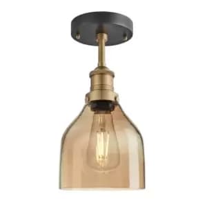 Industville Brooklyn Tinted Glass Cone Amber Flush Mount Light / 6" Pewter Holder