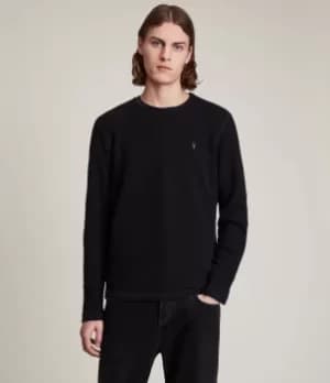 AllSaints Mens Cotton Regular Muse Long Sleeve Crew T-Shirt, Navy Blue, Size: XS