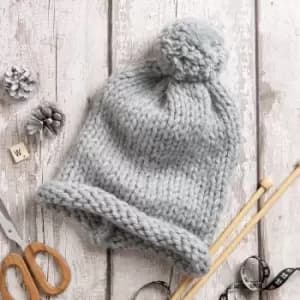Wool Couture Beginners Grey Pom Pom Hat Knit Kit Grey