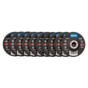 Draper Aluminium Oxide Flap Discs, 115 x 22.23mm, 80 Grit (Pack of 10)