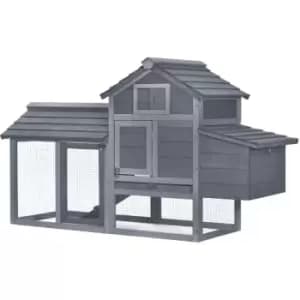Chicken Coop Hen Cage Small Animal Hutch Nesting Box w/ Outdoor Run - Grey - Pawhut