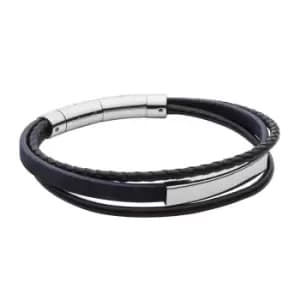 Fred Bennett Blue Cork & Black Recycled Leather ID Bar Bracelet