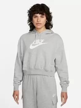 Nike NSW Club Fleece GX Crop Hoodie - Dark Grey Heather, Size L, Women