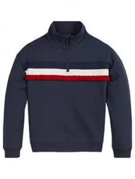 Tommy Hilfiger Girls Ruffle Rib Half Zip Sweat - Navy, Size Age: 10 Years, Women