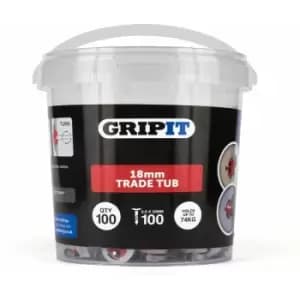 Charles Bentley - Gripit 18mm Plasterboard Fixing - 100 Pack (Red) Stud Wall Anchor Max Load 74kg - Red