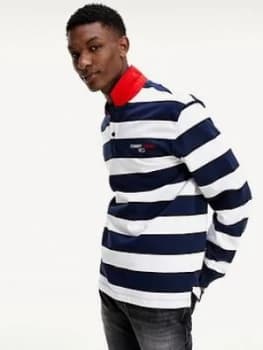 Tommy Jeans TJM Long Sleeve Stripe Polo Shirt - Navy/White, Size XS, Men