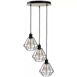 Keter Atwood Cluster Pendant Ceiling Light Black, Wood, 34cm, 3x E27