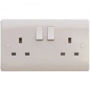 ESR Sline 13A White 2G Twin 230V UK 3 Switched Electric Wall Socket