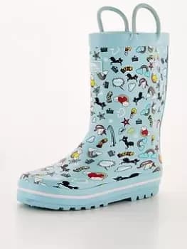 Trespass Girls Starryton Wellies - Blue Print, Pink, Size 1