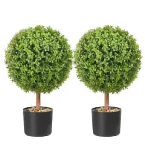 VEVOR Artificial Topiaries Boxwood Trees, 24" Tall (2 Pieces), Ball-Shape Faux Topiaries Plant with Planters, Green Feaux Plant w/ Replaceable Leaves