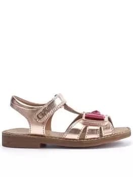 Start-rite Mermaid Girls Rose Gold Metallic Leather Mermaid Tail Design Riptape T-Bar Summer Sandals - Gold, Rose Gold, Size 10.5 Younger