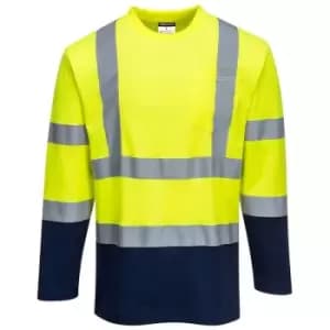 Portwest S280YNRL - sz L Two-Tone Long Sleeved Cotton Comfort T-Shirt - Yellow/Navy - Yellow/Navy