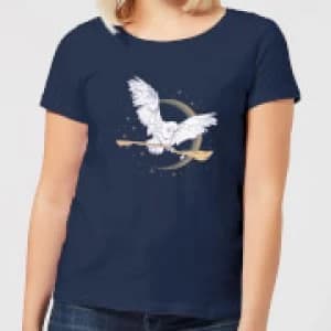 Harry Potter Hedwig Broom Womens T-Shirt - Navy - L