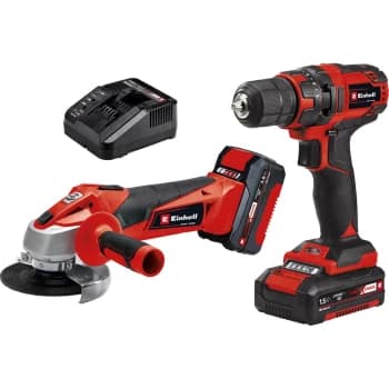 Einhell TC-TK 18 Li 18v Cordless Drill Driver and Angle Grinder Kit 1 x 1.5ah & 1 x 3ah Li-ion Charger No Case