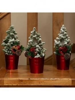 Set Of 3 Tabletop Snowy Christmas Trees 25Cm Tall