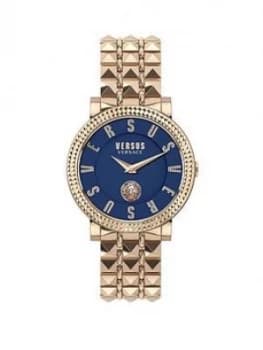 Versus Versace Blue Dial Rose Gold Studded Stainless Steel Bracelet Ladies Watch