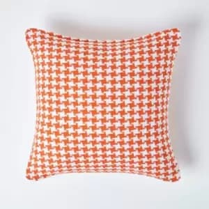 Homescapes - Houndstooth 100% Cotton Cushion Cover Orange, 60 x 60cm - Orange - Orange