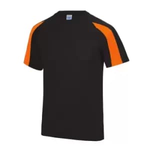 Just Cool Mens Contrast Cool Sports Plain T-Shirt (S) (Jet Black/Electric Orange)