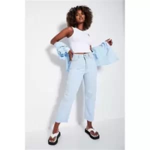 I Saw It First Light Wash Cropped Raw Hem Mom Jeans - Blue