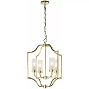 Hanging Ceiling Pendant Light Satin Brass & Frosted Glass 4 Bulb Classic Feature