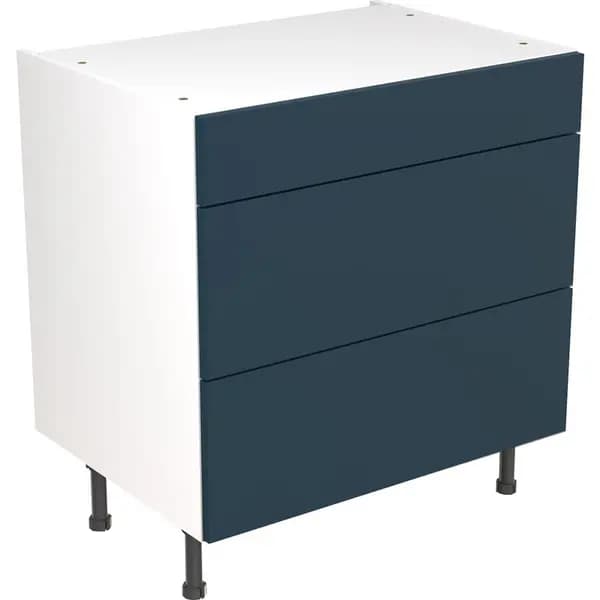 Kitchen Kit Flatpack Slab Kitchen Cabinet Base 3 Drawer Unit Ultra Matt 800mm in Indigo Blue MFC