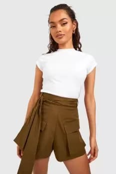 Tie Waist Cargo Pocket Shorts