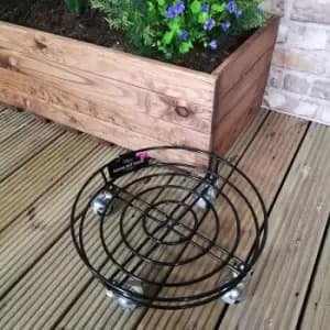 Tom Chambers Handcrafted Heavy Duty Round Black Metal Garden Patio Plant Flower Pot Stand Caddy Trolley Dolly on Strong Metal Castor Wheels 27cm
