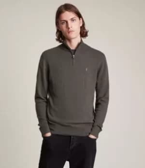 AllSaints Mens Kilburn Zip Funnel Jumper, Marsh Green, Size: XL