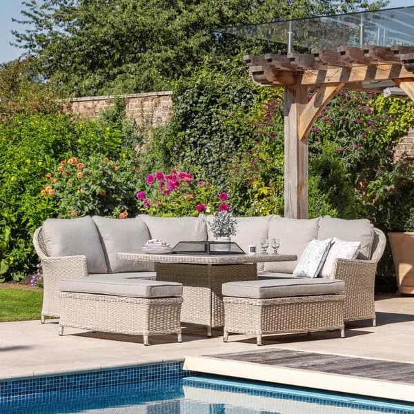 Kingsdown Corner Square Dining Set with Fire Pit Stone