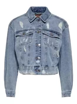 ONLY Destroyed Denim Jacket Women Blue