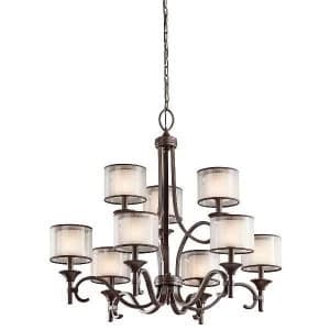 9 Light Multi Arm Chandelier Bronze Finish, E14