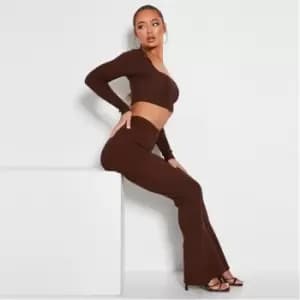 I Saw It First Seamless Rib Flared Trousers - Brown