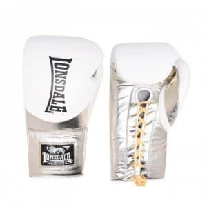 Lonsdale L60 Lace Leather Fight Gloves - White/Gold