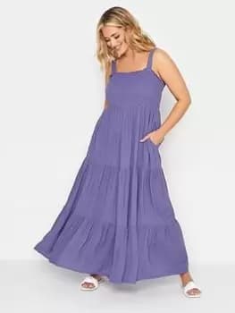 Yours Shirred Strappy Dress - Purple, Purple, Size 22, Women