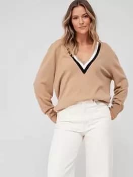 BOSS Felipina V-neck Jumper - Beige, Beige, Size XL, Women