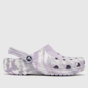 Crocs White & Purple Classic Marble Clog Sandals