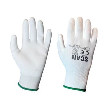 Scan White PU Coated Gloves - M (Size 8) (Pack 12)