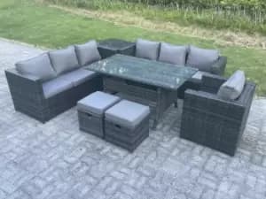 Fimous 7 Seater Outdoor Dark Grey Rattan Lounge Complete Sofa Set with Patio Chair and 2 Stools