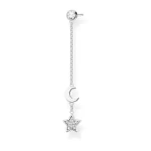 Silver Star & Moon Chain Single Earring H2151-051-14
