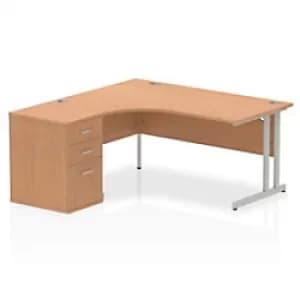 Dynamic Wave Left Hand Office Desk Oak MFC Cantilever Leg Grey Frame Impulse 1600/1630 x 800/600 x 730mm