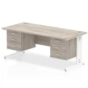 Impulse 1800 Rectangle White Cable Managed Leg Desk Grey Oak 2 x 3