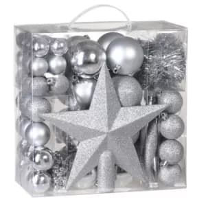 Christmas Tree Baubles 77 Pieces Set Xmas Balls Decorations Ornaments Sphere Decor Indoor Outdoor Silver