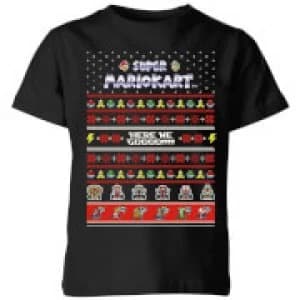 Nintendo Mario Kart Here We Go Kid's Christmas T-Shirt - Black - 11-12 Years