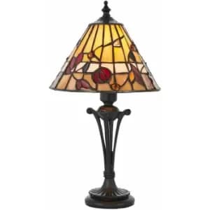Tiffany Glass Table Lamp Light Dark Bronze & Rich Colours Floral Shade i00174